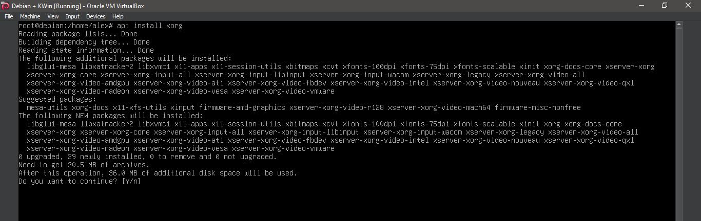 Running 'apt install xorg'